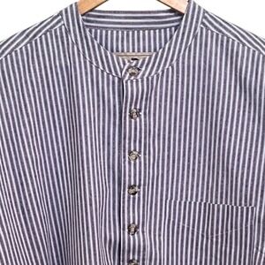 Lee Valley Ireland Blue Red Striped Band Collar Button Down Grandpa Shirt XXL